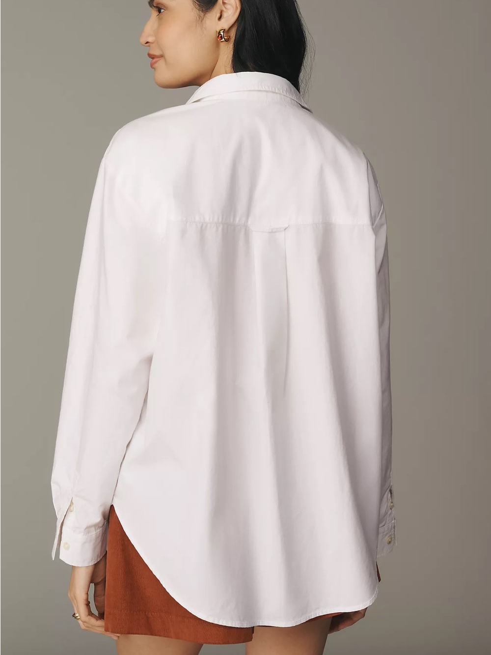 Pilcro Anthropologie White Tuxedo Button Down Shirt Ruffles Linen Blend Small - Picture 2 of 9